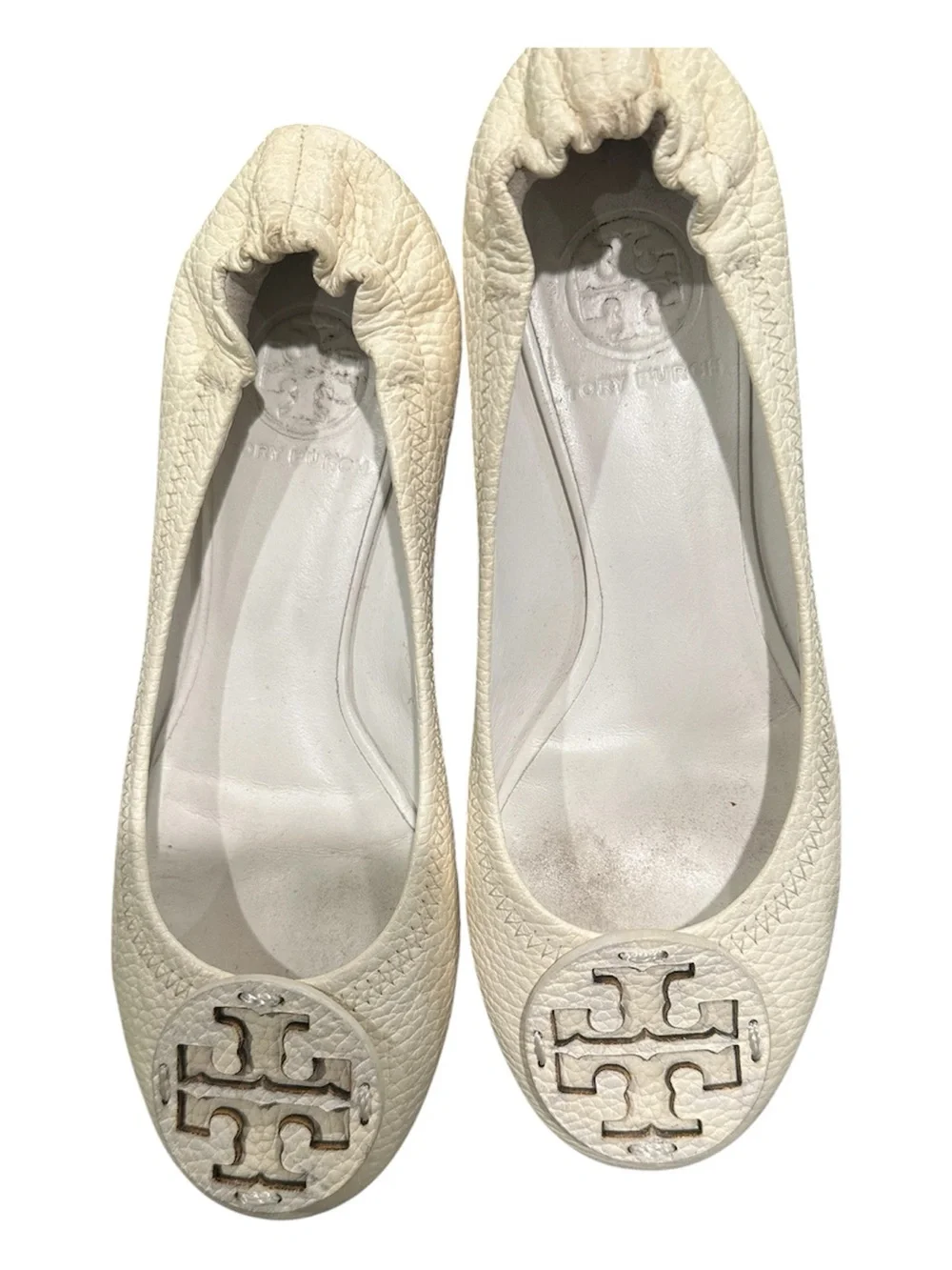 Tory Burch Cream Leather Logo Ballet Flats